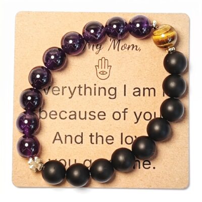 Amethyst & Lava Stone Bracelet for Mom Gift - Natural Gemstone Jewelry