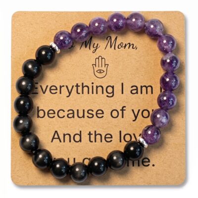 Amethyst & Obsidian Bracelet for Mom Gift - Natural Gemstone Jewelry