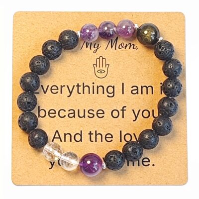 Amethyst & Silver Obsidian Bracelet for Mom Gift - Natural Gemstone Jewelry