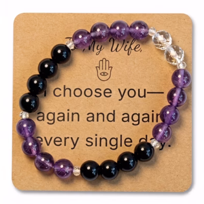 Amethyst & Obsidian Bracelet - Natural Gemstone Jewelry Gift