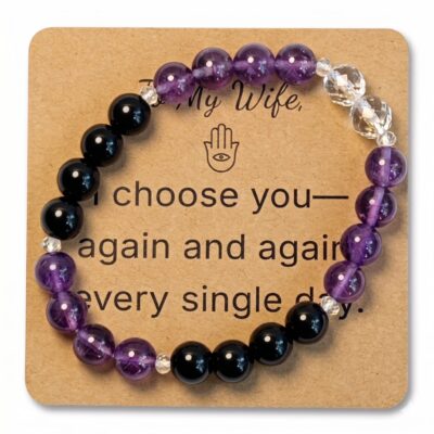 Amethyst & Obsidian Bracelet for Wife Gift - Natural Gemstone Jewelry