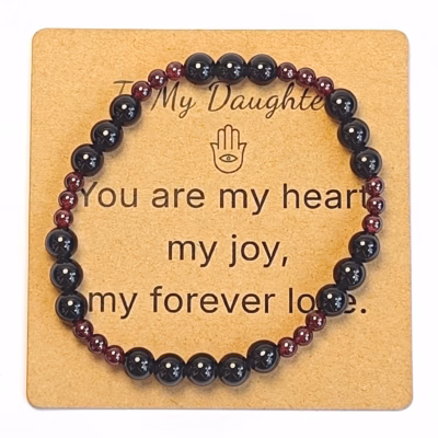 Obsidian & Garnet Bracelet - Natural Gemstone Jewelry Gift