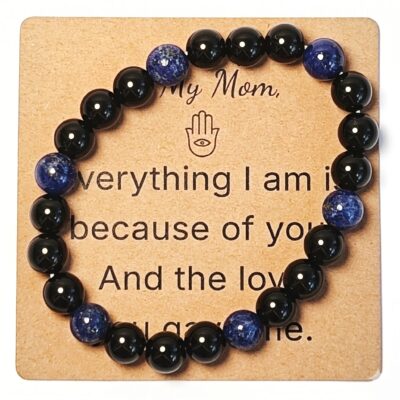 Lapis Lazuli & Black agate Bracelet for Mom Gift - Natural Gemstone Jewelry