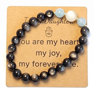 Moonstone & Silver Obsidian Bracelet - Natural Gemstone Jewelry Gift