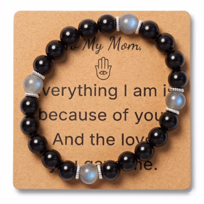 Moonstone & Obsidian Bracelet - Natural Gemstone Jewelry Gift