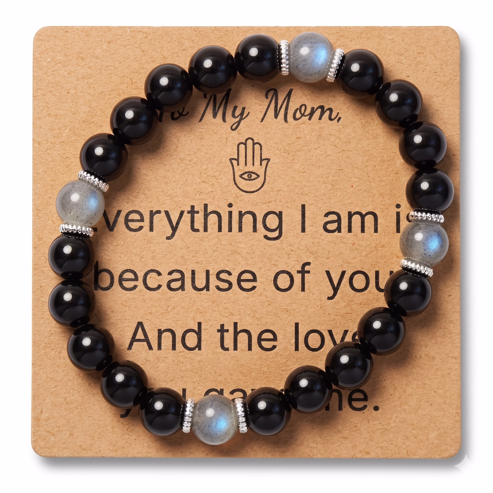 Moonstone & Obsidian Bracelet - Natural Gemstone Jewelry Gift