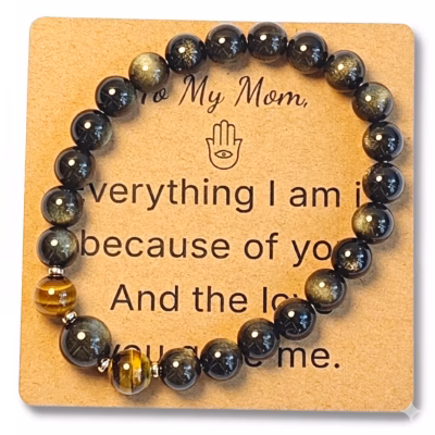 Silver Obsidian & Tiger Eye Bracelet - Natural Gemstone Jewelry Gift