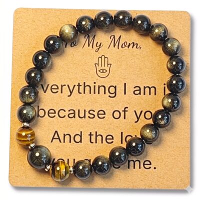 Silver Obsidian & Tiger Eye Bracelet for Mom Gift - Natural Gemstone Jewelry