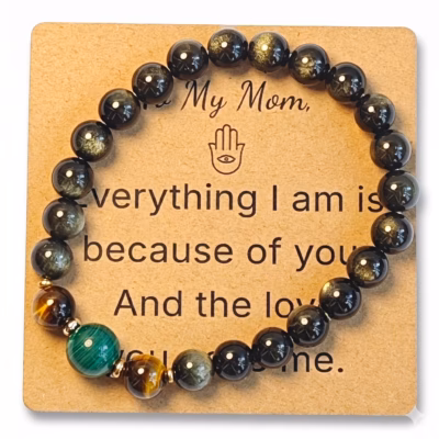 Silver Obsidian & Tiger Eye Bracelet - Natural Gemstone Jewelry Gift