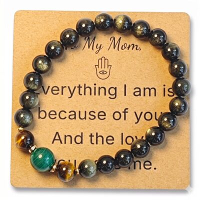 Silver Obsidian & Tiger Eye Bracelet for Mom Gift - Natural Gemstone Jewelry