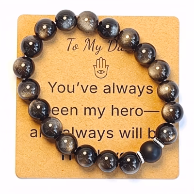 Silver Obsidian & Matte Black Agate Bracelet - Natural Gemstone Jewelry Gift