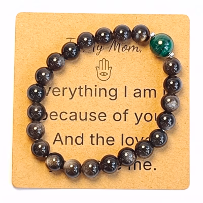 Malachite & Obsidian Bracelet - Natural Gemstone Jewelry Gift