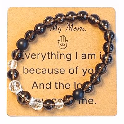 Citrine & Matte Black Agate Bracelet - Natural Gemstone Jewelry Gift