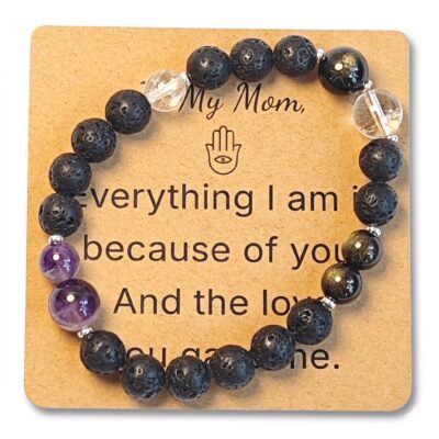 Amethyst & Silver Obsidian Bracelet for Mom Gift - Natural Gemstone Jewelry