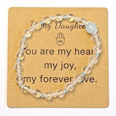 Aquamarine & Faceted Clear Quartz Bracelet - Natural Gemstone Jewelry Gift