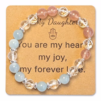 Aquamarine & Clear Quartz Bracelet - Natural Gemstone Jewelry Gift