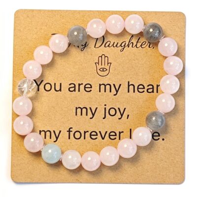 Rose Quartz & Grey Moonstone Bracelet for Daughter Gift - Natural Gemstone Jewelry