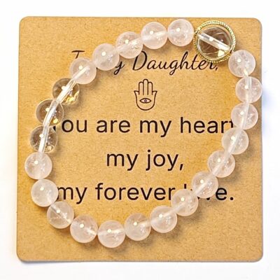 Clear Quartz & Rose Quartz Bracelet for Daughter Gift - Natural Gemstone Jewelry