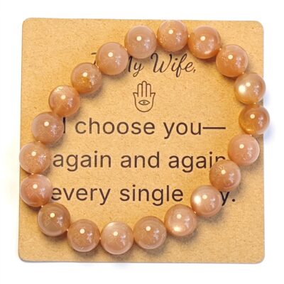 Orange Moonstone Bracelet - Natural Gemstone Jewelry Gift