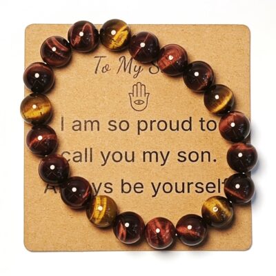 Red Tiger Eye & Tiger Eye Bracelet for Son Gift - Natural Gemstone Jewelry
