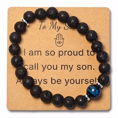 Blue Tiger Eye & Lava Stone Bracelet - Natural Gemstone Jewelry Gift