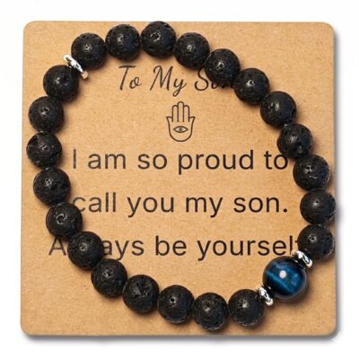 Blue Tiger Eye & Lava Stone Bracelet for Son Gift - Natural Gemstone Jewelry
