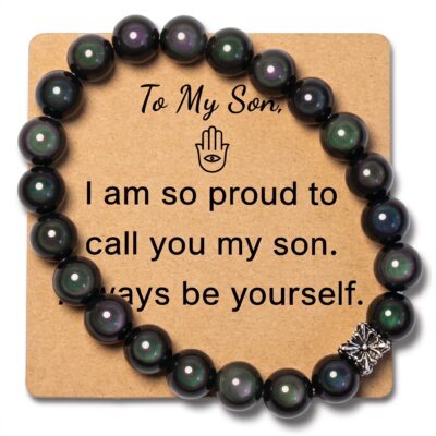 Rainbow Obsidian Bracelet for Son Gift - Natural Gemstone Jewelry