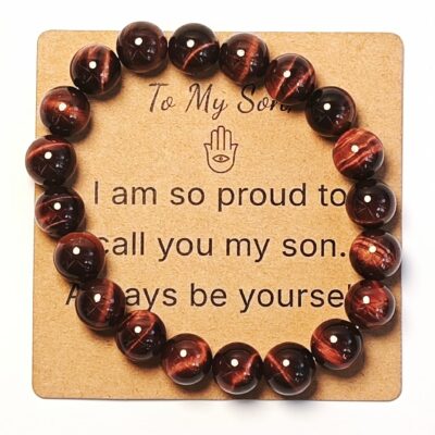 Red Tiger Eye Bracelet for Son Gift - Natural Gemstone Jewelry