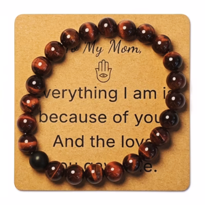 Red Tiger Eye & Black Agate Bracelet - Natural Gemstone Jewelry Gift