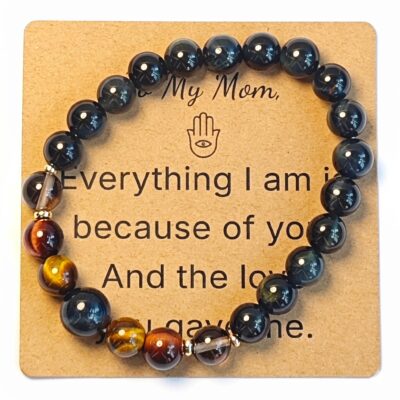 Blue Tiger Eye & Red Tiger Eye Bracelet for Mom Gift - Natural Gemstone Jewelry