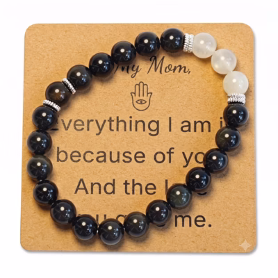Rainbow Obsidian & Moonstone Bracelet - Natural Gemstone Jewelry Gift