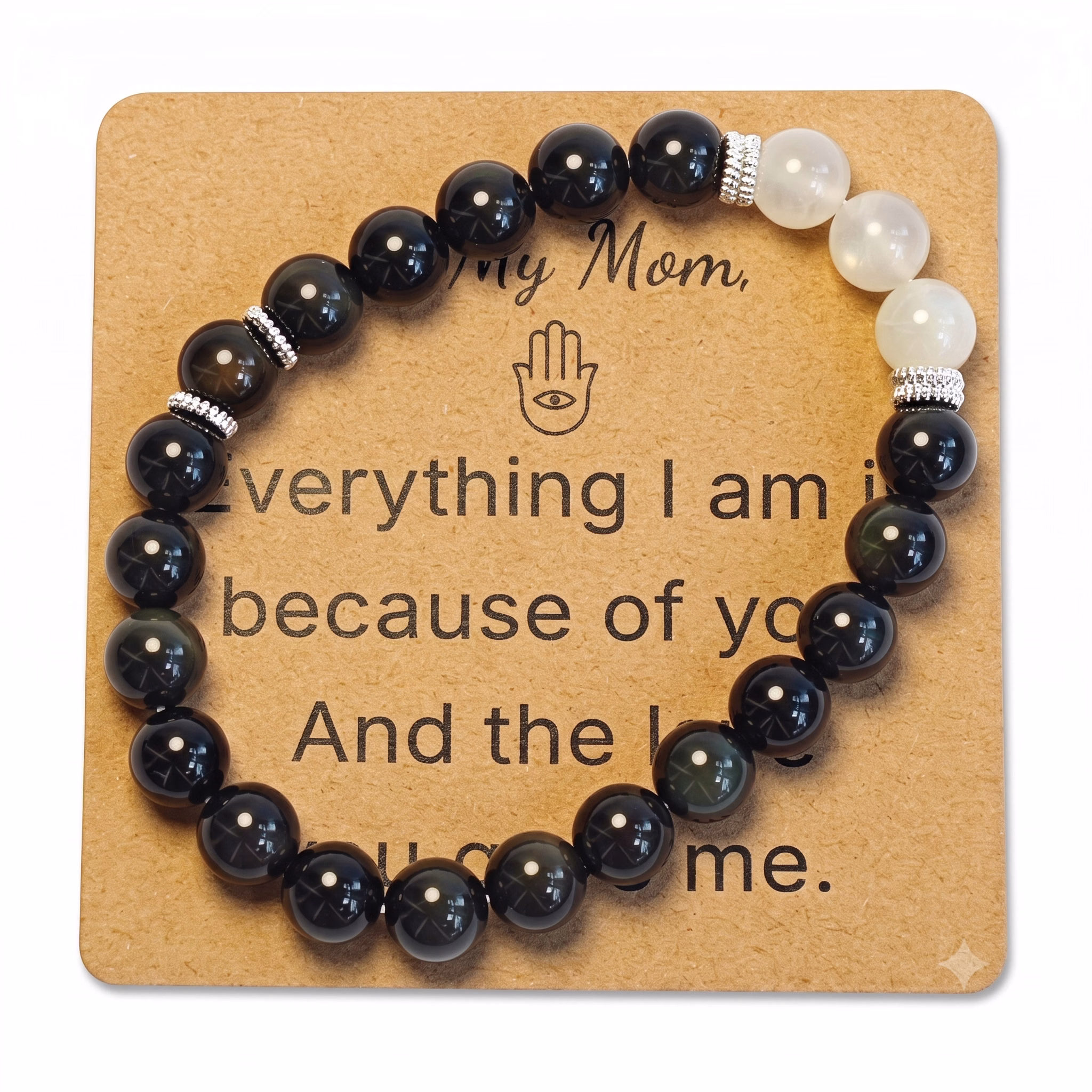 Rainbow Obsidian & Moonstone Bracelet - Natural Gemstone Jewelry Gift