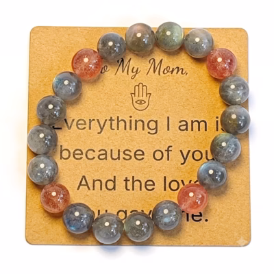 Grey Moonstone & Strawberry Quartz Bracelet - Natural Gemstone Jewelry Gift