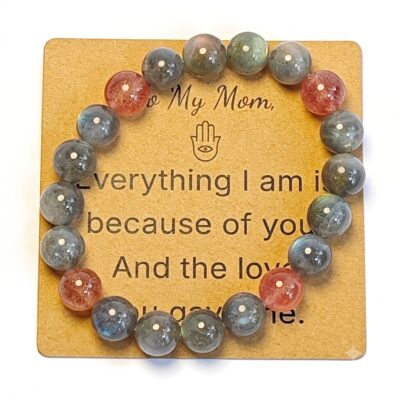 Grey Moonstone & Strawberry Quartz Bracelet - Natural Gemstone Jewelry Gift