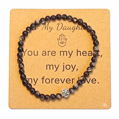 Silver Obsidian Bracelet - Natural Gemstone Jewelry Gift