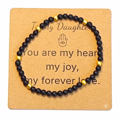 Matte Black Agate Bracelet - Natural Gemstone Jewelry Gift