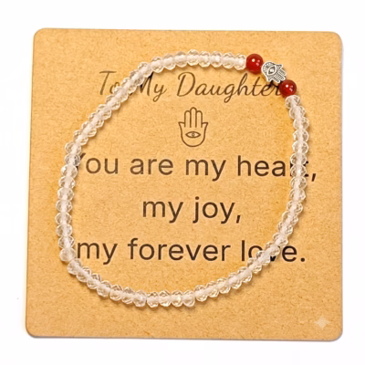 Faceted Clear Quartz & Carnelian Bracelet - Natural Gemstone Jewelry Gift