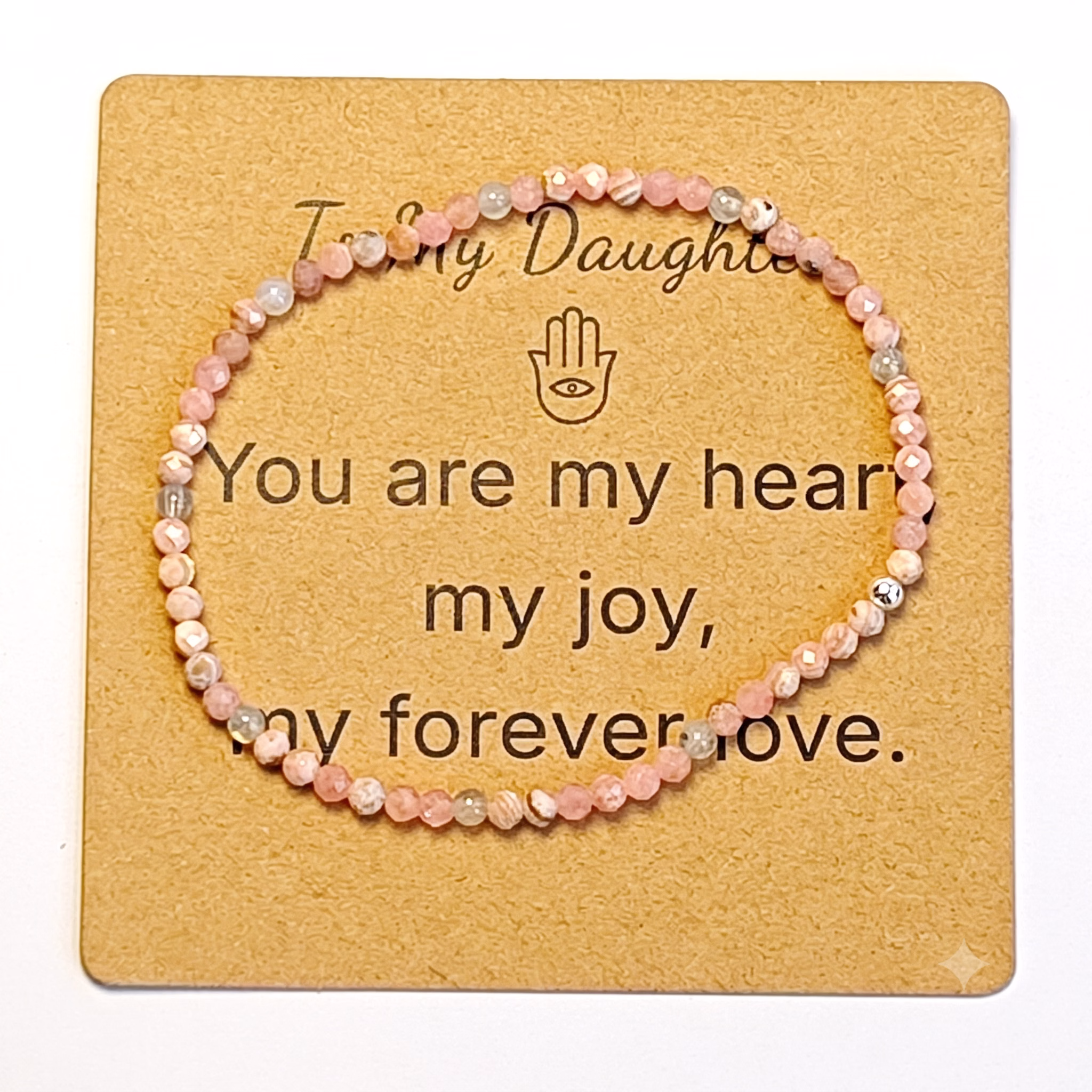 Rhodochrosite & Grey Moonstone Bracelet for Daughter Gift - Natural Gemstone Jewelry