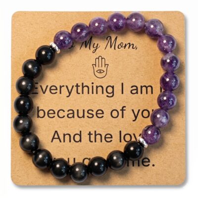 Amethyst & Obsidian Bracelet for Mom Gift – Natural Gemstone Jewelry