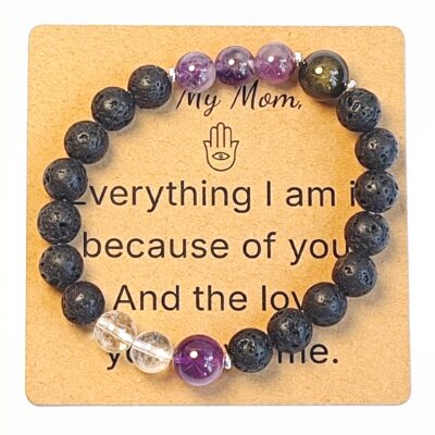 Amethyst & Silver Obsidian Bracelet for Mom Gift – Natural Gemstone Jewelry