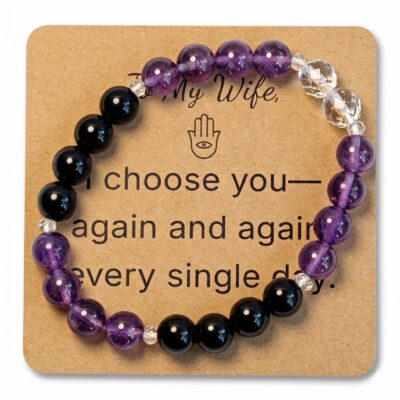 Amethyst & Obsidian Bracelet for Wife Gift – Natural Gemstone Jewelry