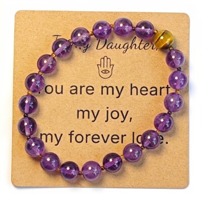 Amethyst & Tiger Eye Bracelet for Daughter Gift – Natural Gemstone Jewelry