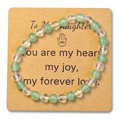 Aventurine & Faceted Clear Quartz Bracelet for Daughter Gift – Natural Gemstone Jewelry