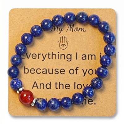 Lapis Lazuli & Red Agate Bracelet for Mom Gift – Natural Gemstone Jewelry