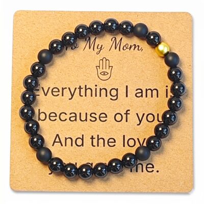 Obsidian & Matte Black Agate Bracelet for Mom Gift – Natural Gemstone Jewelry
