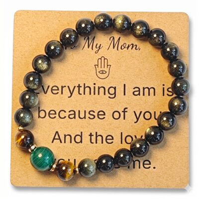 Silver Obsidian & Tiger Eye Bracelet for Mom Gift – Natural Gemstone Jewelry
