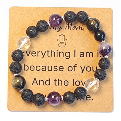 Amethyst & Silver Obsidian Bracelet for Mom Gift – Natural Gemstone Jewelry