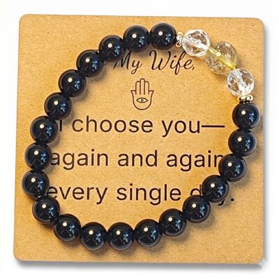 Citrine & Obsidian Bracelet for Wife Gift – Natural Gemstone Jewelry