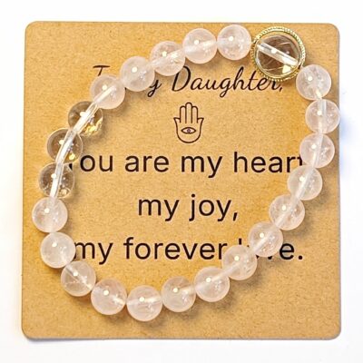 Clear Quartz & Rose Quartz Bracelet for Daughter Gift – Natural Gemstone Jewelry