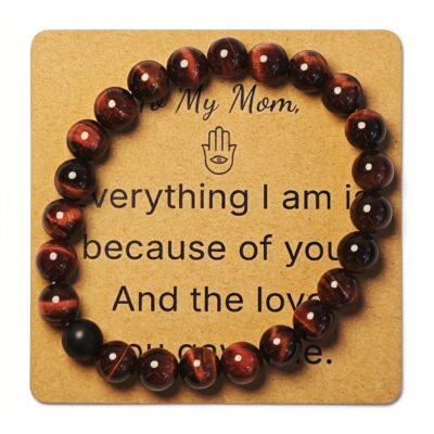 Red Tiger Eye & Black agate Bracelet for Mom Gift – Natural Gemstone Jewelry